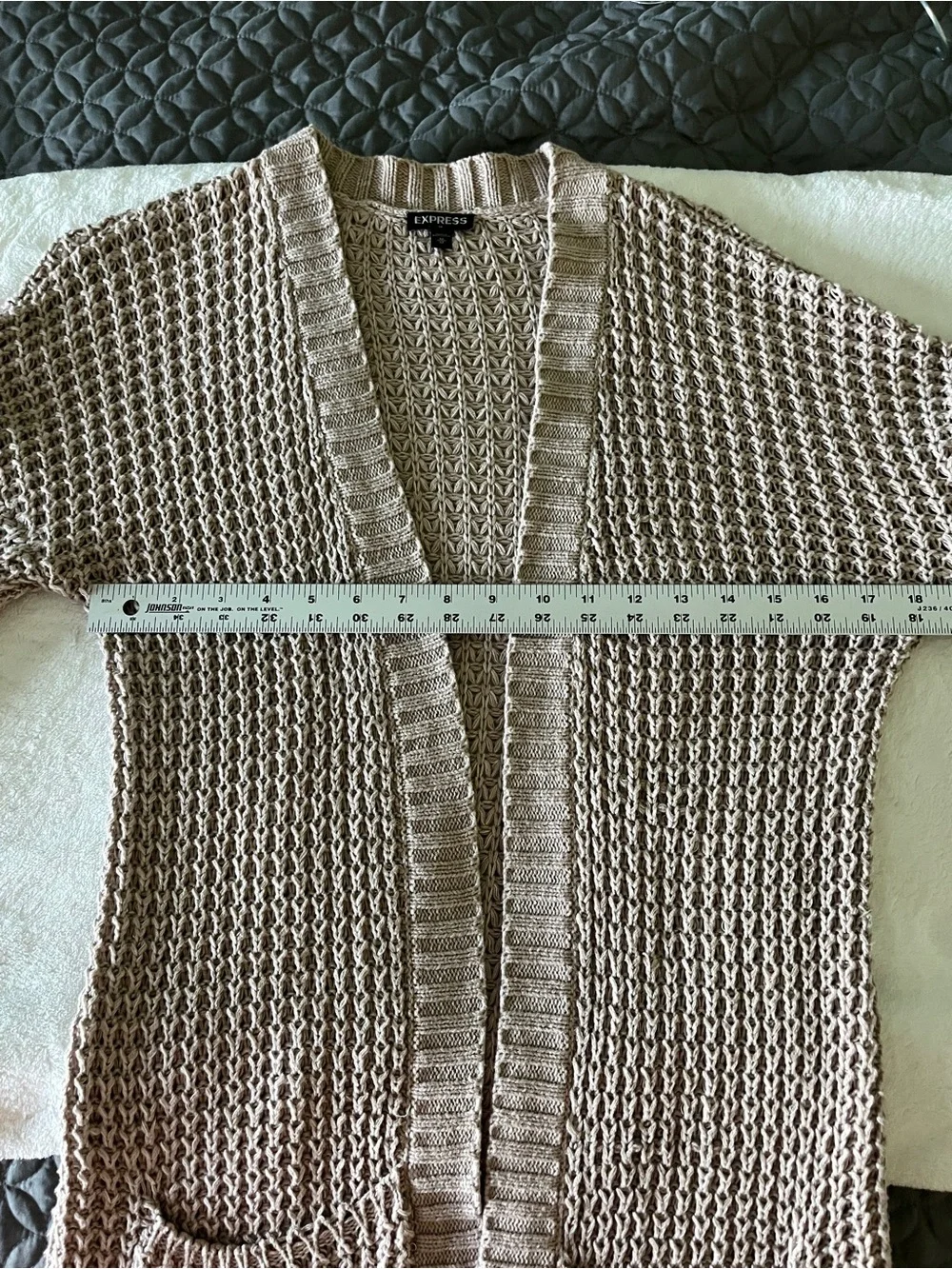 Express Open-Front Chunky Knit Cardigan in Taupe
